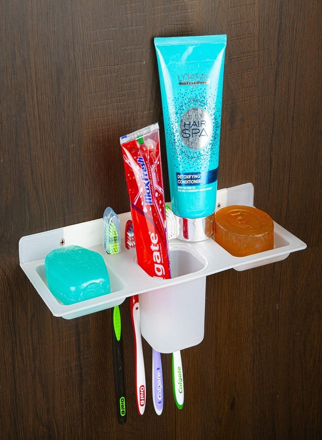 HAPPI Unbreakable ABS Plastic 4 in 1 Soap Dish Holder Glass Tumbler and Tooth Brush Holders, Soap Stand, Soap Case, Soap Holder Stand Wall Mounted for Bathroom (White) - Image 3